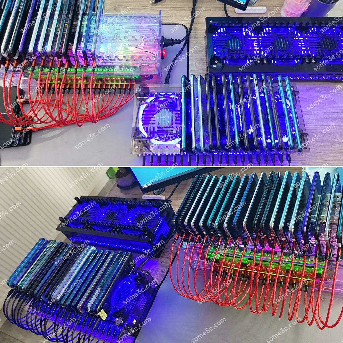Teléfono móvil acrílico RGB con 20 puertos USB, cargador, HUB, chasis, granja, control de grupo de teléfonos inteligentes, conexión USB, accesorios para agricultura