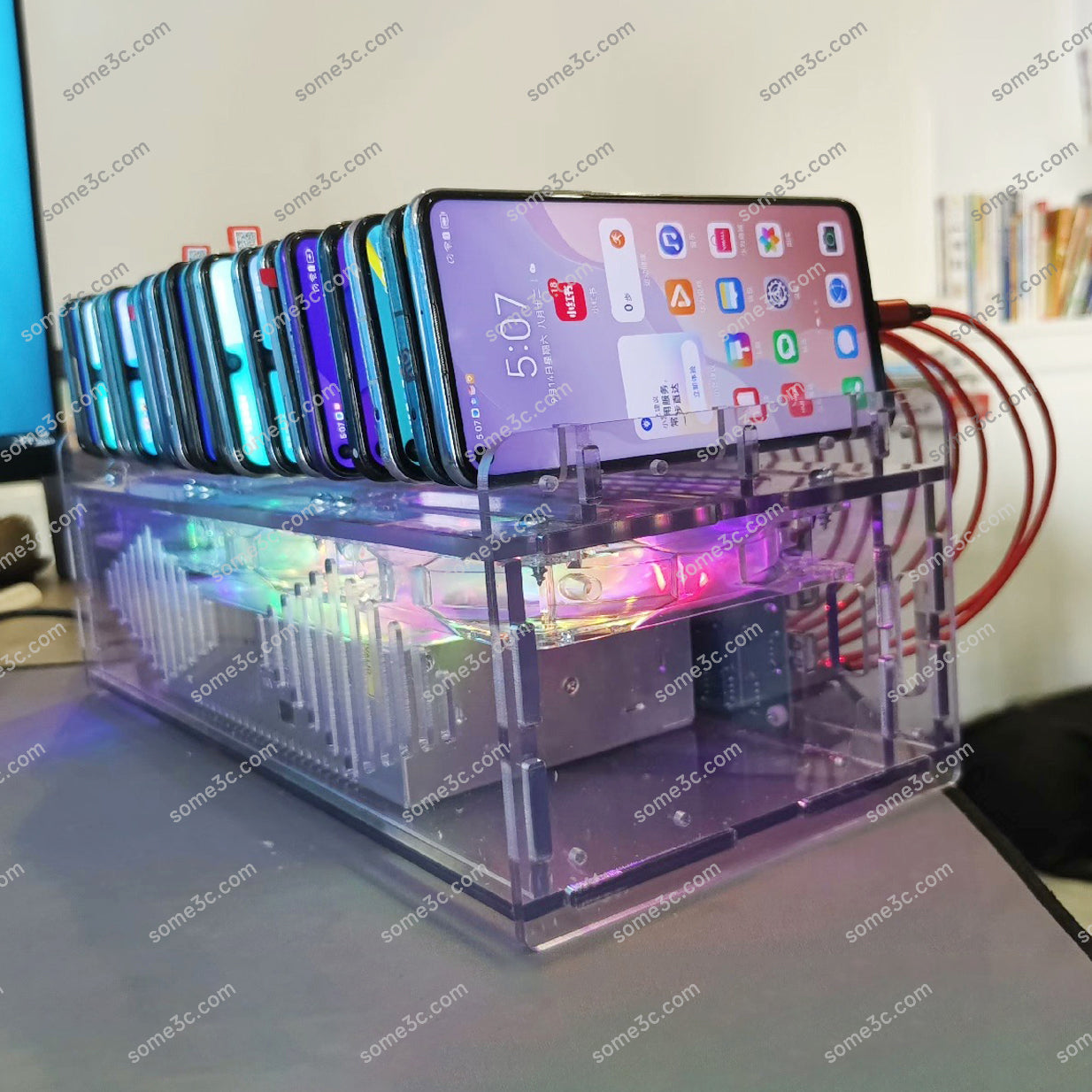 Teléfono móvil acrílico RGB con 20 puertos USB, cargador, HUB, chasis, granja, control de grupo de teléfonos inteligentes, conexión USB, accesorios para agricultura