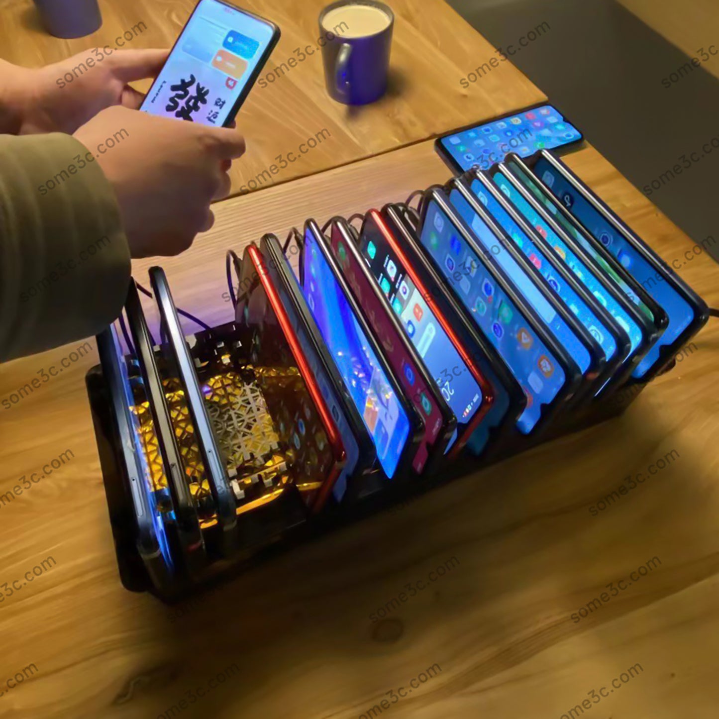 Teléfono móvil acrílico RGB con 20 puertos USB, cargador, HUB, chasis, granja, control de grupo de teléfonos inteligentes, conexión USB, accesorios para agricultura