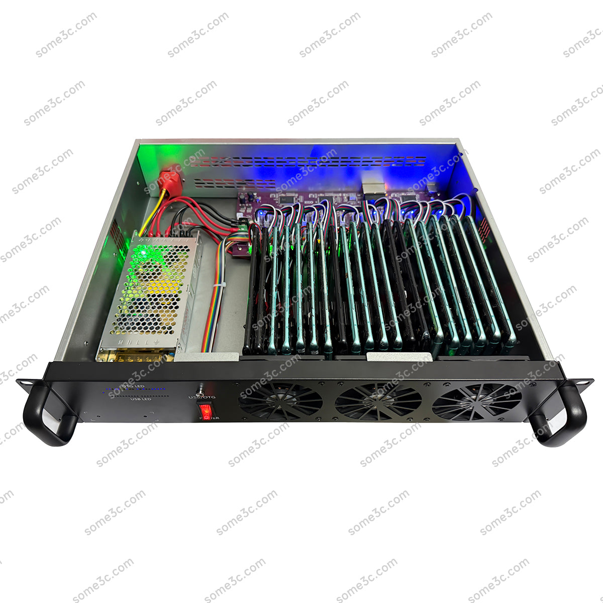 Caja para teléfono con bastidor para servidor de 2U, placa base para 20 teléfonos móviles, chasis para teléfono inteligente, control de grupo, Ethernet, LAN, USB, OTG, caja de conexión, matriz de granja de teléfonos