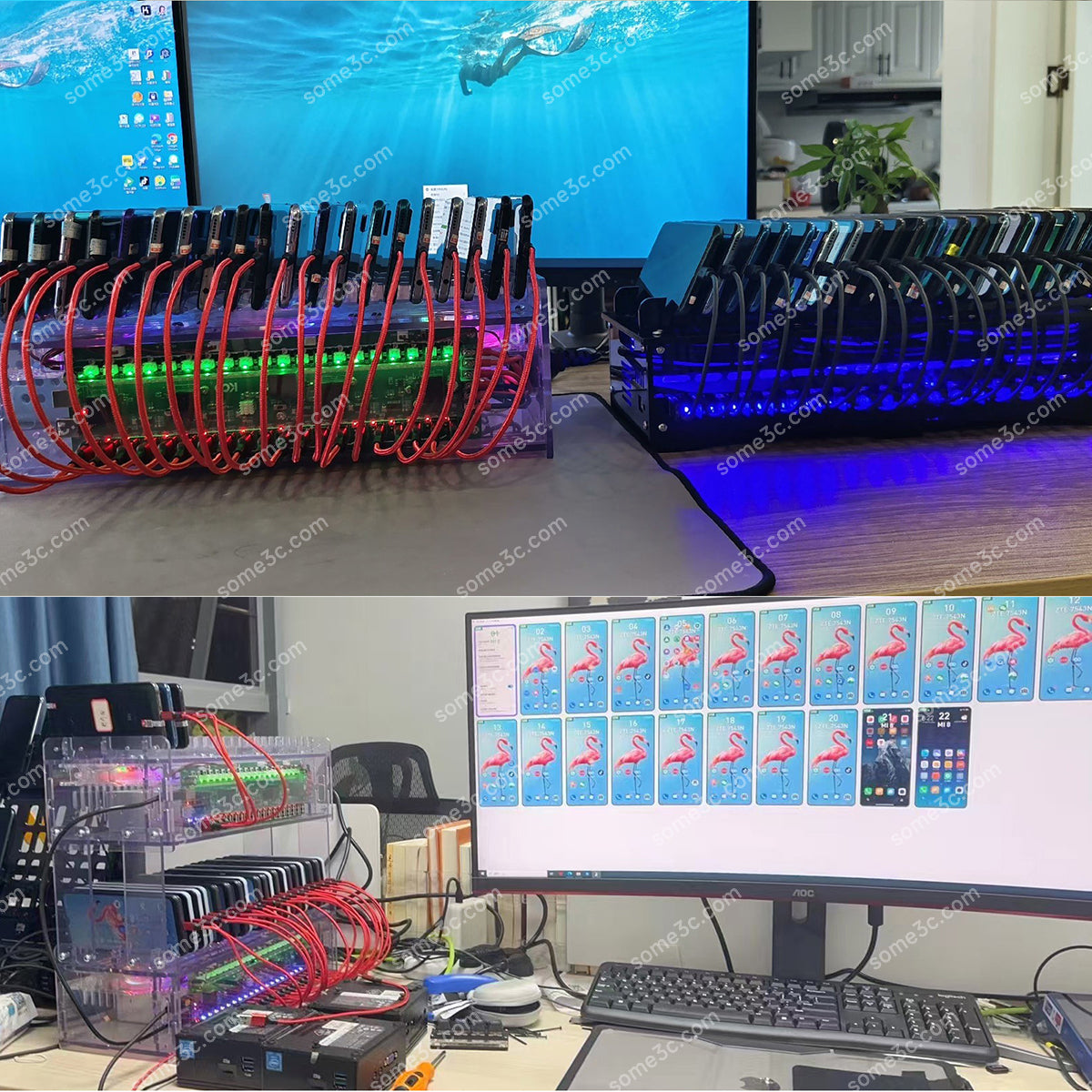 Teléfono móvil acrílico RGB con 20 puertos USB, cargador, HUB, chasis, granja, control de grupo de teléfonos inteligentes, conexión USB, accesorios para agricultura