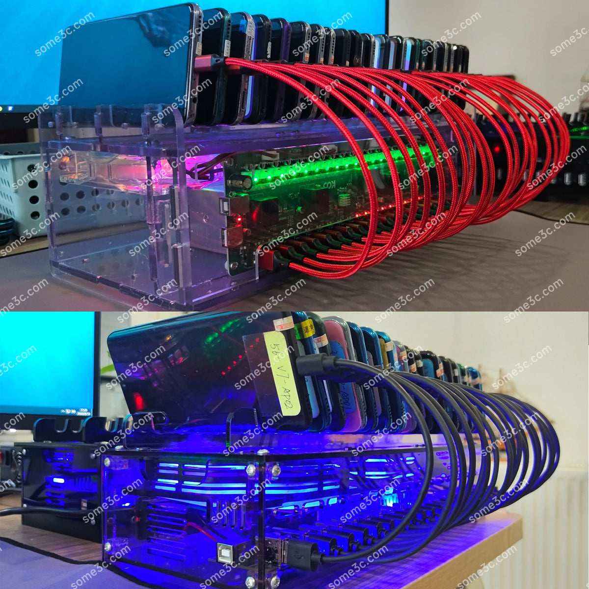 Acrylic RGB Mobile phone 20 USB Ports Charger HUB Chassis farm SmartPhone Group Control USB Connection Farming Accessories