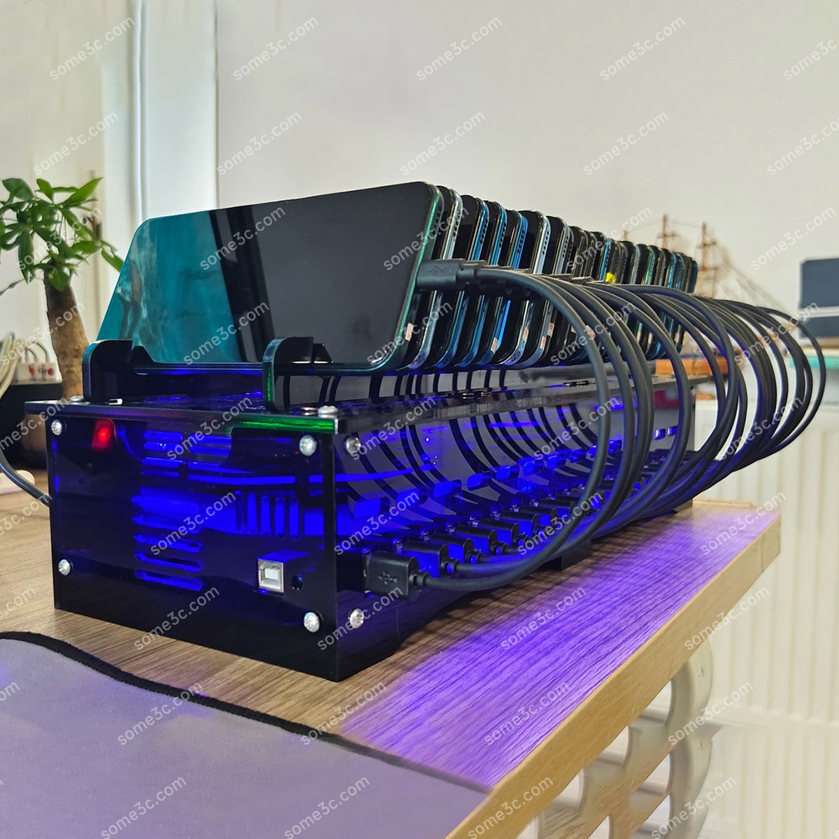 Teléfono móvil acrílico RGB con 20 puertos USB, cargador, HUB, chasis, granja, control de grupo de teléfonos inteligentes, conexión USB, accesorios para agricultura
