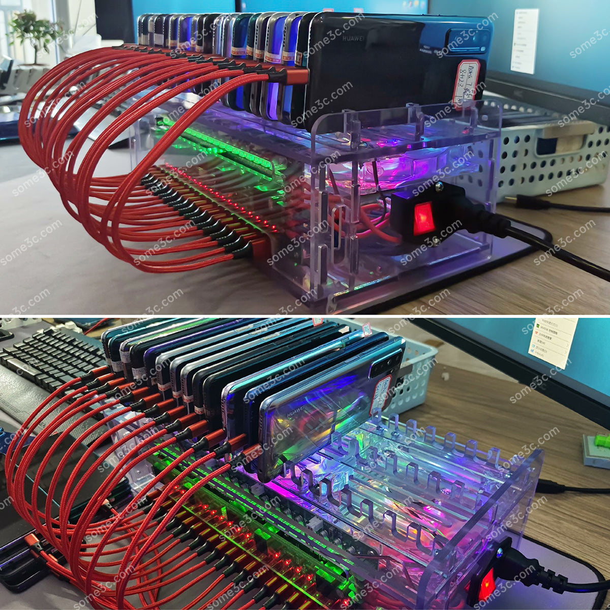 Teléfono móvil acrílico RGB con 20 puertos USB, cargador, HUB, chasis, granja, control de grupo de teléfonos inteligentes, conexión USB, accesorios para agricultura