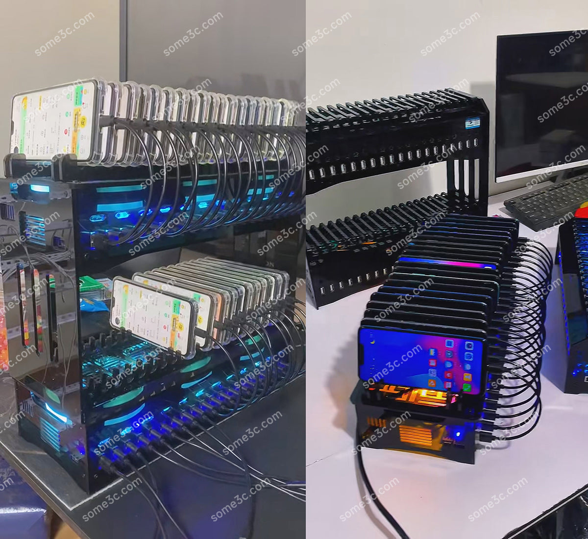Acrylic RGB Mobile phone 20 USB Ports Charger HUB Chassis farm SmartPhone Group Control USB Connection Farming Accessories