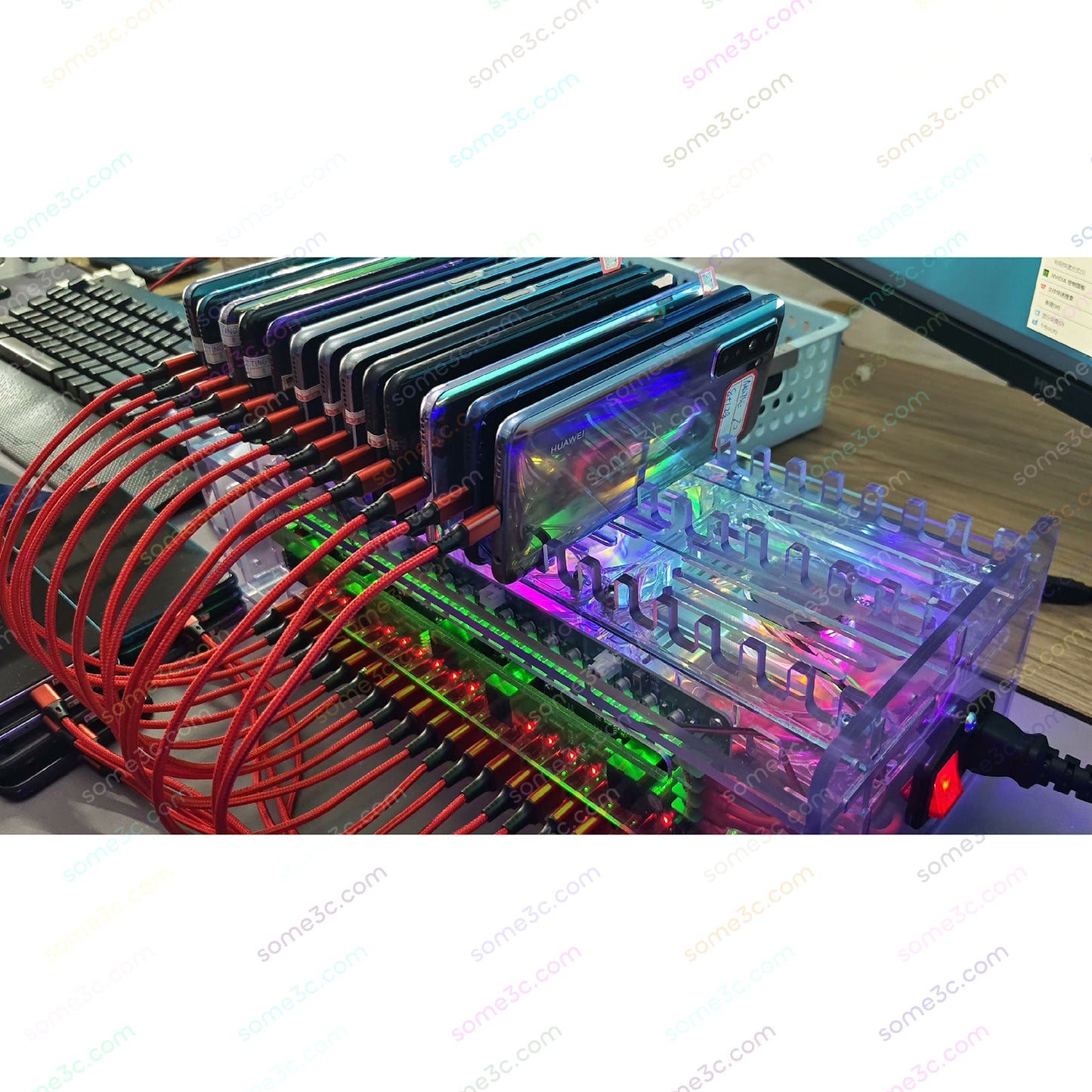 Acrylic RGB Mobile phone 20 USB Ports Charger HUB Chassis farm SmartPhone Group Control USB Connection Farming Accessories