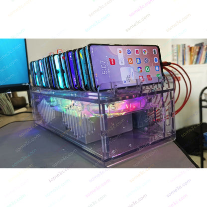 Acrylic RGB Mobile phone 20 USB Ports Charger HUB Chassis farm SmartPhone Group Control USB Connection Farming Accessories