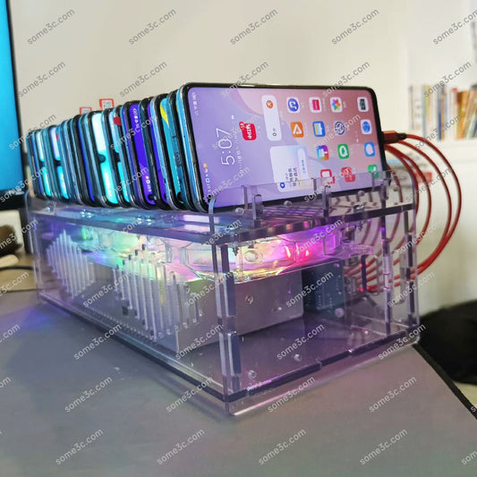 Acrylic RGB Mobile phone 20 USB Ports Charger HUB Chassis farm SmartPhone Group Control USB Connection Farming Accessories
