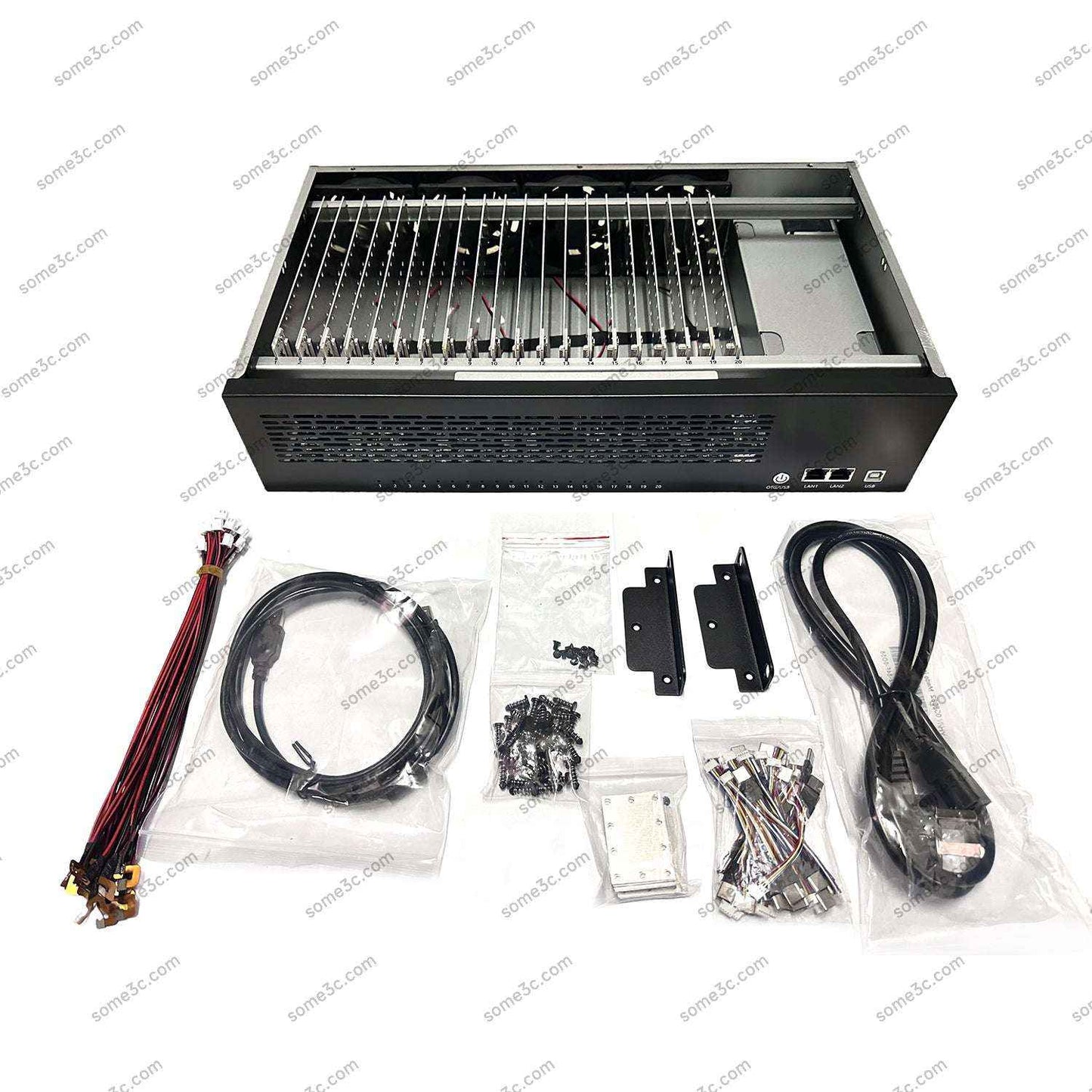 2U Server Rack Empty Box Mobile Phone Chassis 20 Cellphone Motherboard Shell Group Control Ethernet LAN USB OTG Connection Android Phone Box