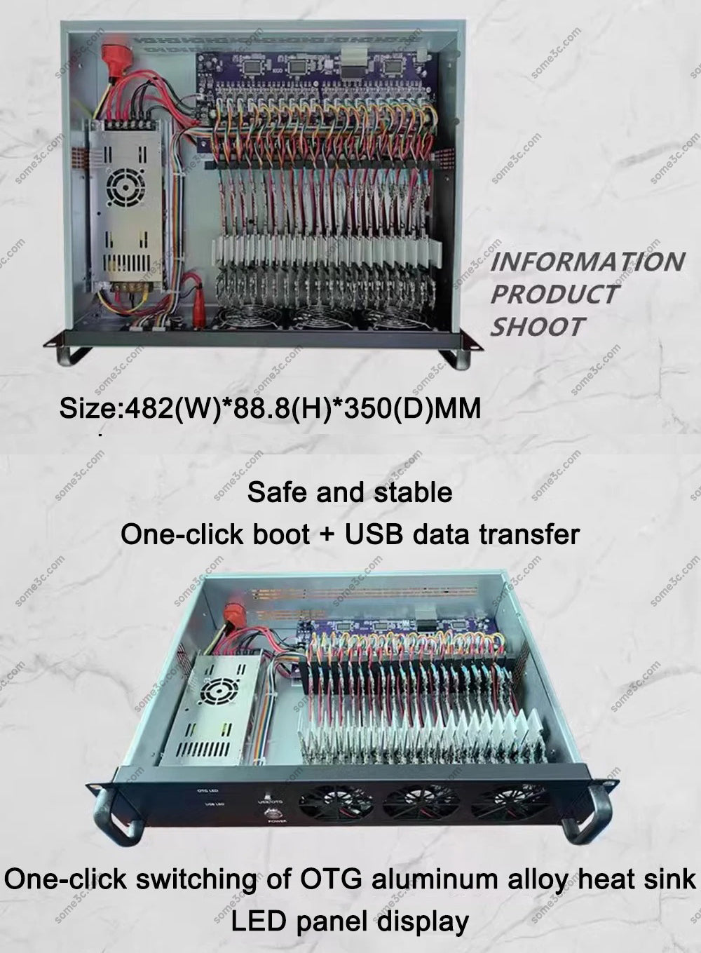 2U Server Rack Phone Case 20 Mobile Phone motherboard SmartPhone Chassis Group Control Ethernet LAN USB OTG Connection  Box Phone Farm Matrix